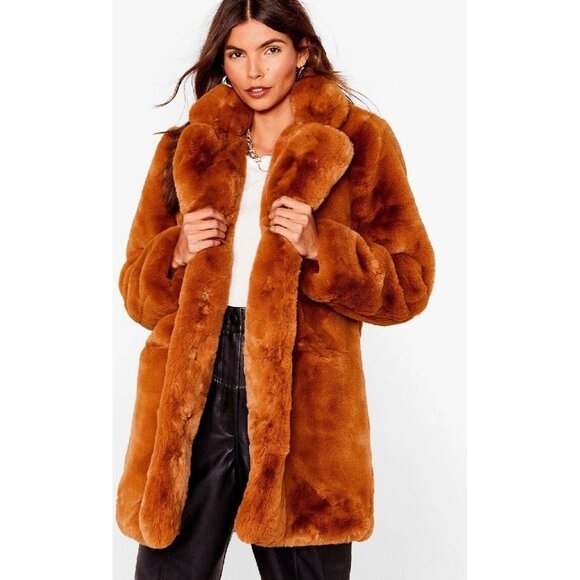 💥SHOWSTOPPER!💥APPARIS SOPHIE CHUNKY PLUCHE FUR OVERSIZED COAT IN CHESTNUT - Picture 2 of 8